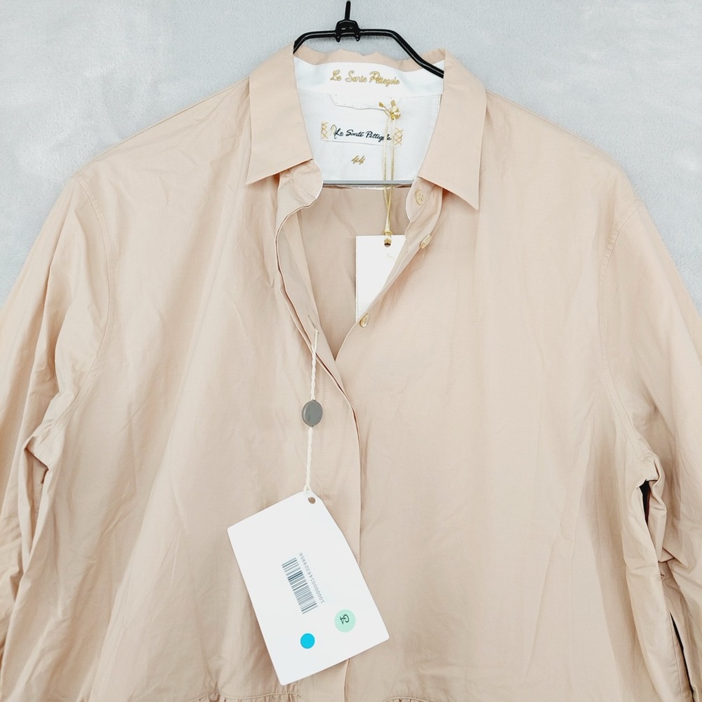 NEW Le Sarte Pettegole Tan Button Pleated Waist Long Sleeve Midi Dress P3975 - Picture 3 of 8